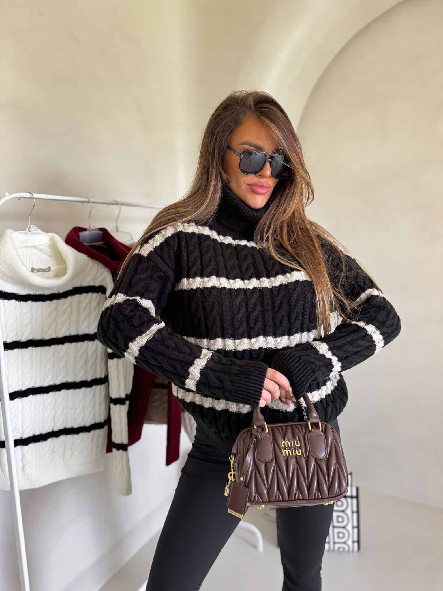 SWETER GOLF INKO PASY – CZARNO - BEŻOWE