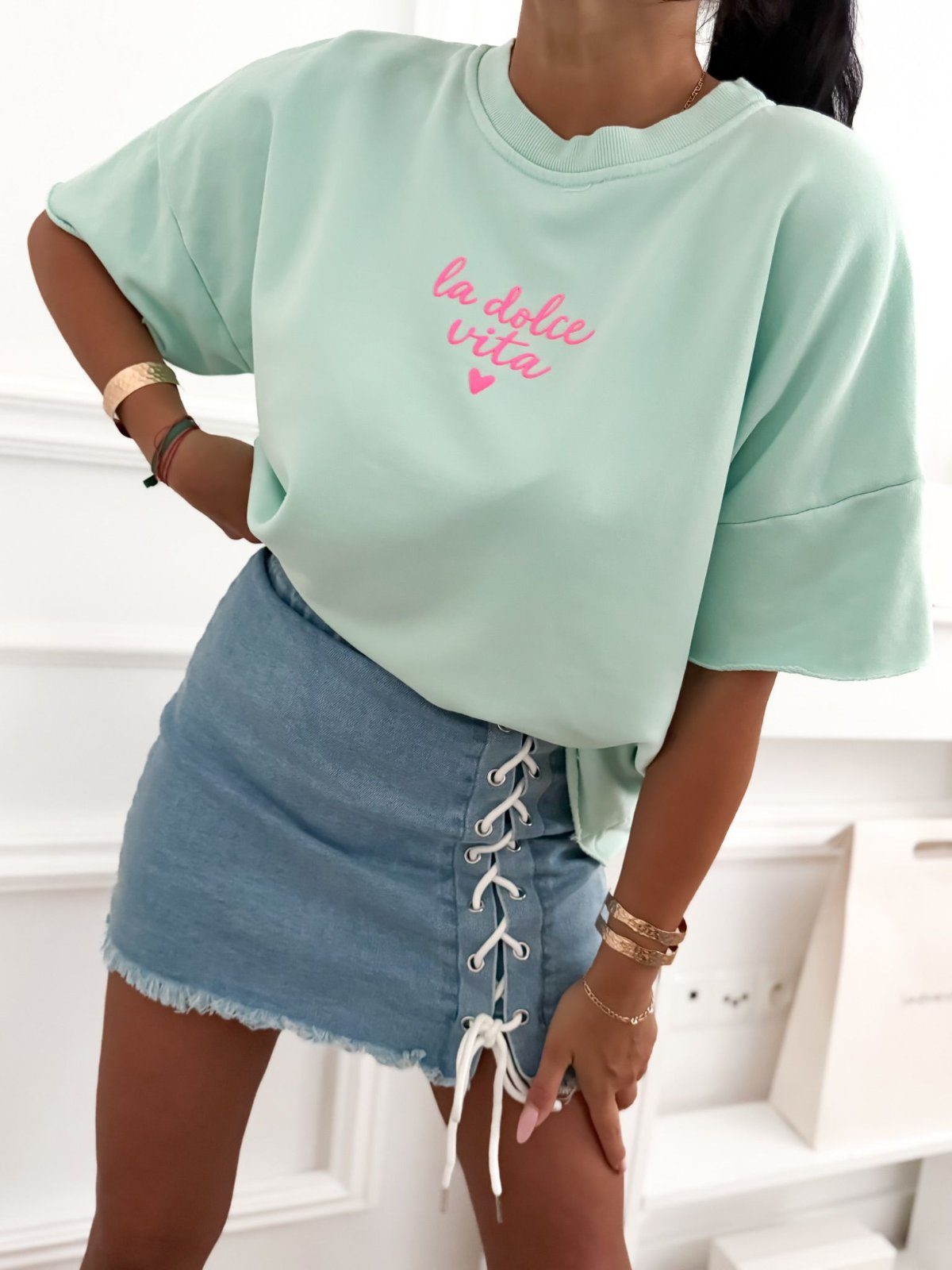 T-SHIRT - LA DOLCE VITA - MIĘTA